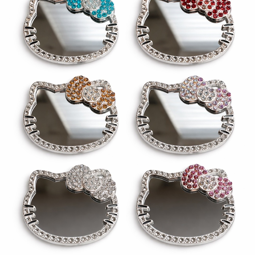 ✨ 1 Elegant Rhinestone Kitty Mirror Charm – Luxe Glam Accessory ✨